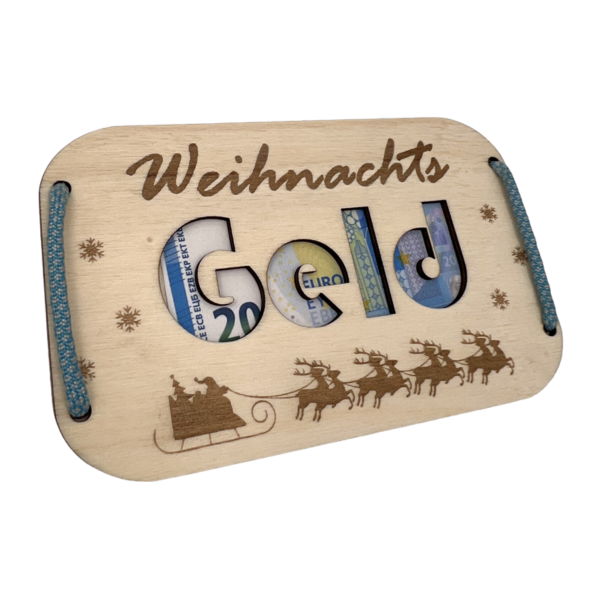 Holz Geldgeschenk Karte - Weihnachtsgeld mit Schlitten Motiv