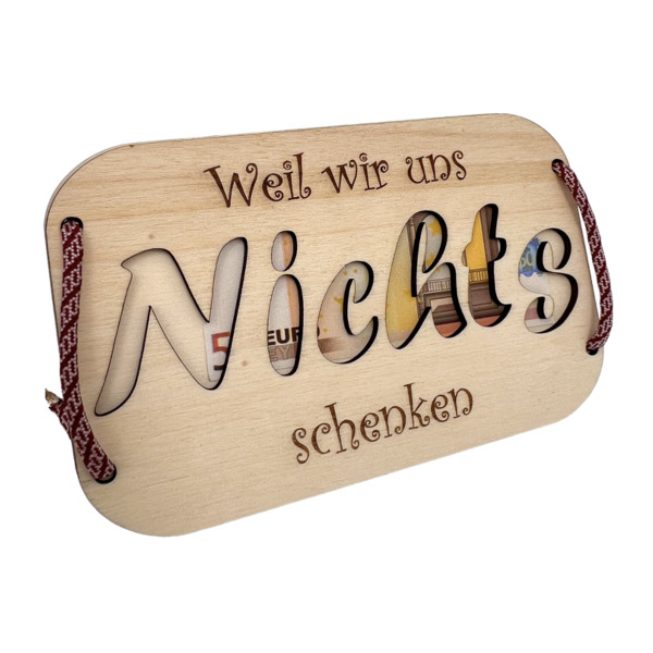 Holz Geldgeschenk Karte - weil wir uns nichts schenken